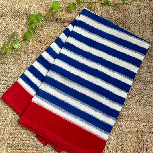 Double Ikkat Striped Handloom Saree