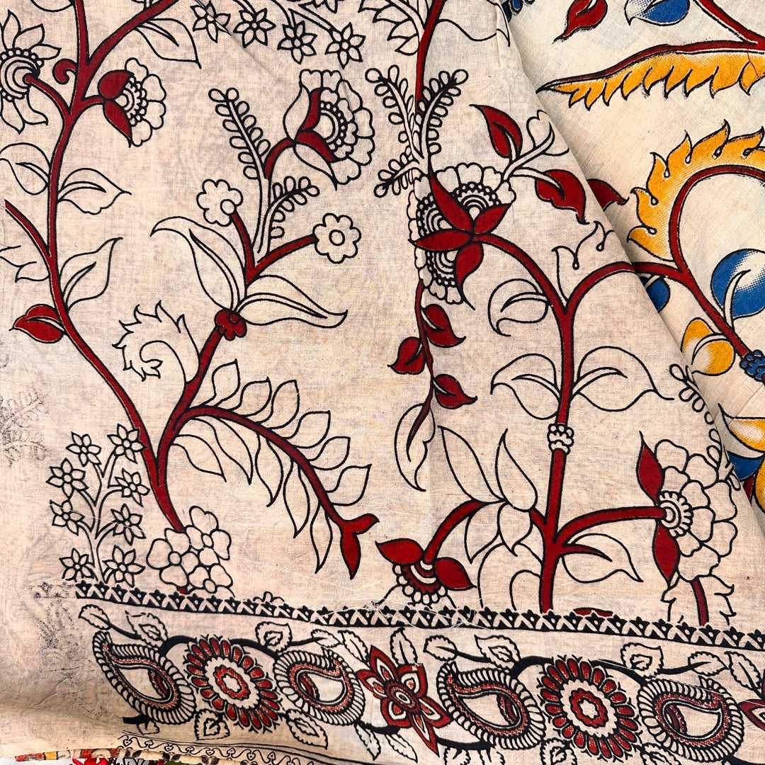 Cotton Halfwhite Kalamkari Saree - KCSKH13