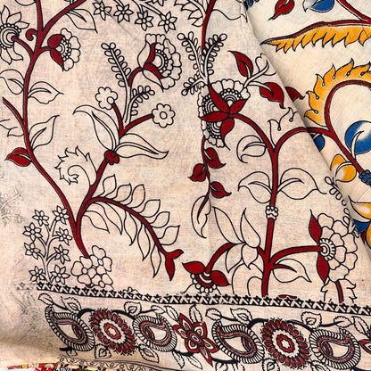 Cotton Halfwhite Kalamkari Saree - KCSKH13