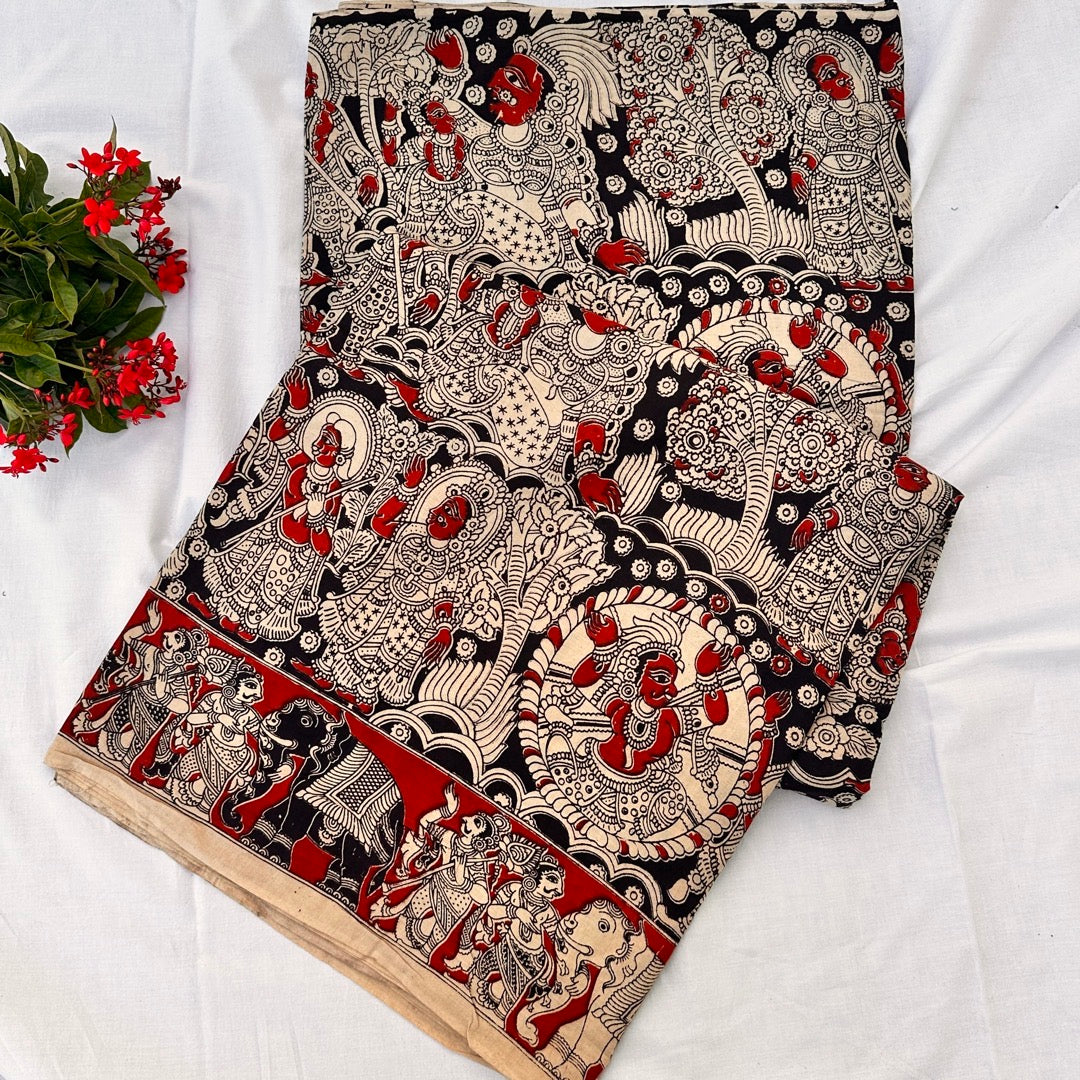 Cotton Yellow Kalamkari Saree - KCSKH06