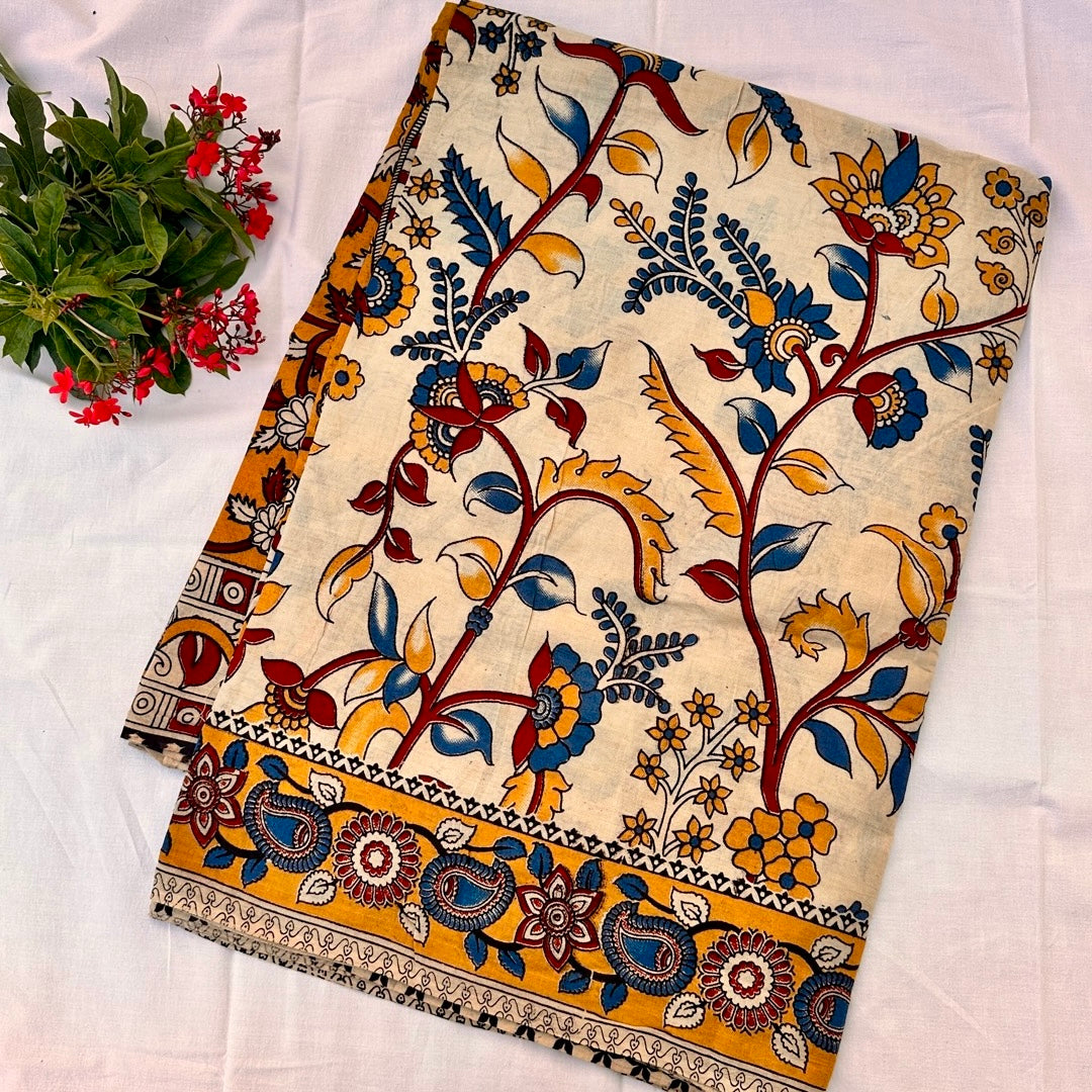 Cotton Halfwhite Kalamkari Saree - KCSKH13