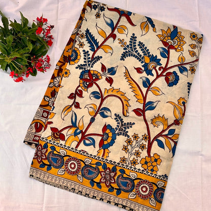 Cotton Halfwhite Kalamkari Saree - KCSKH13