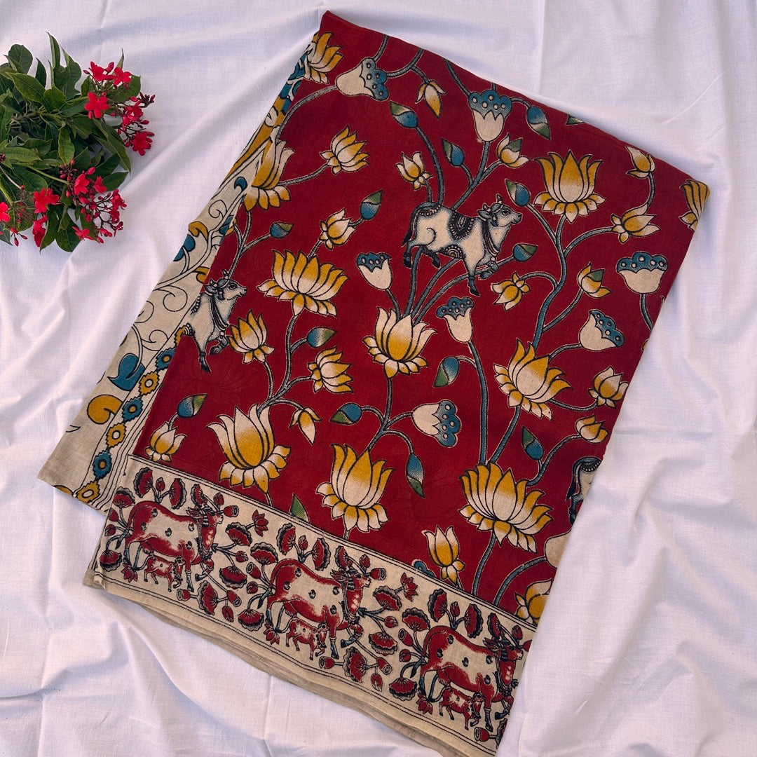 Cotton Red Kalamkari Saree - KCSKH11
