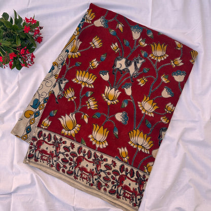 Cotton Red Kalamkari Saree - KCSKH11