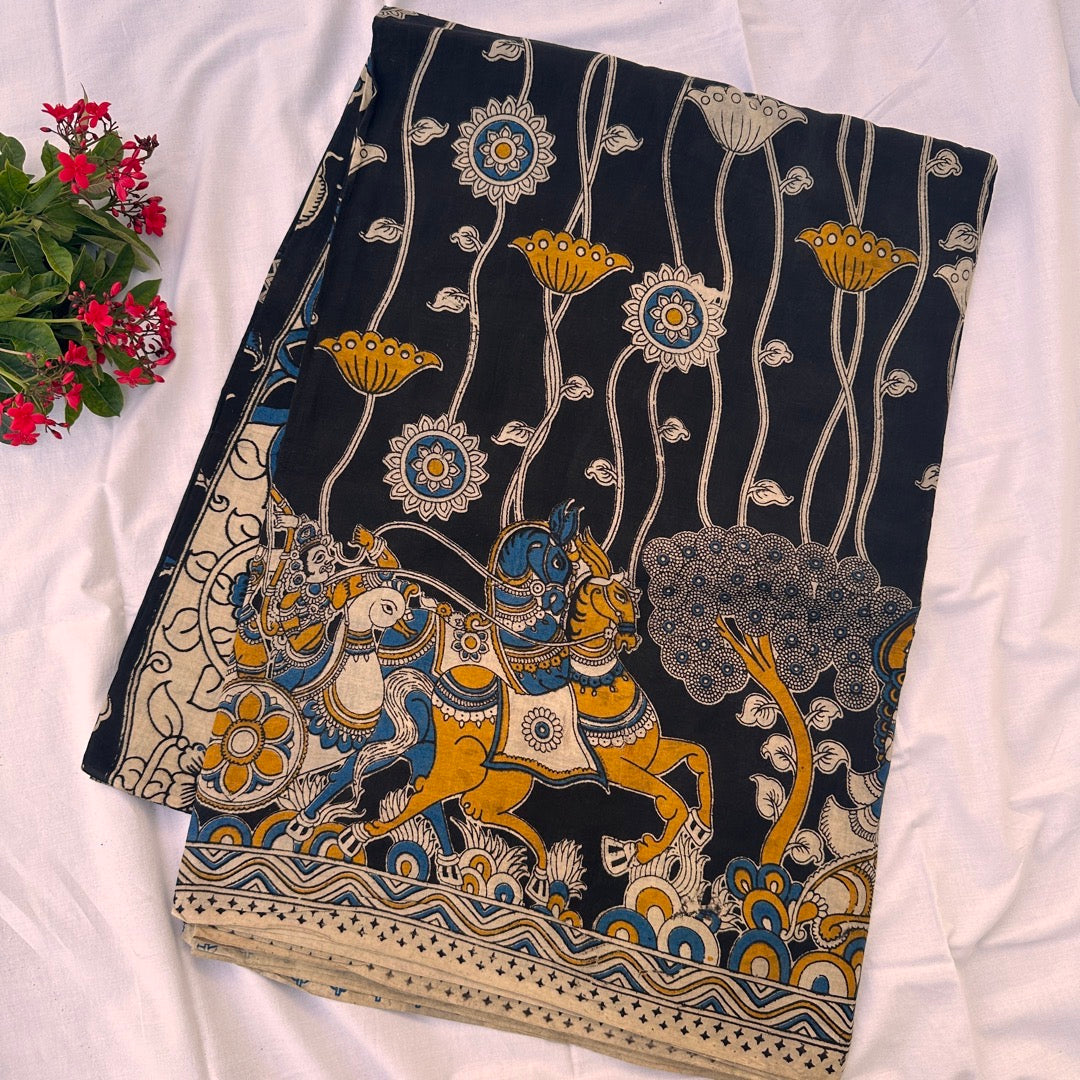 Cotton Black Kalamkari Saree - KCSKH01