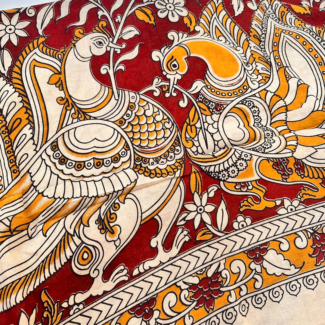 Cotton Halfwhite Kalamkari Saree - KCSKH12