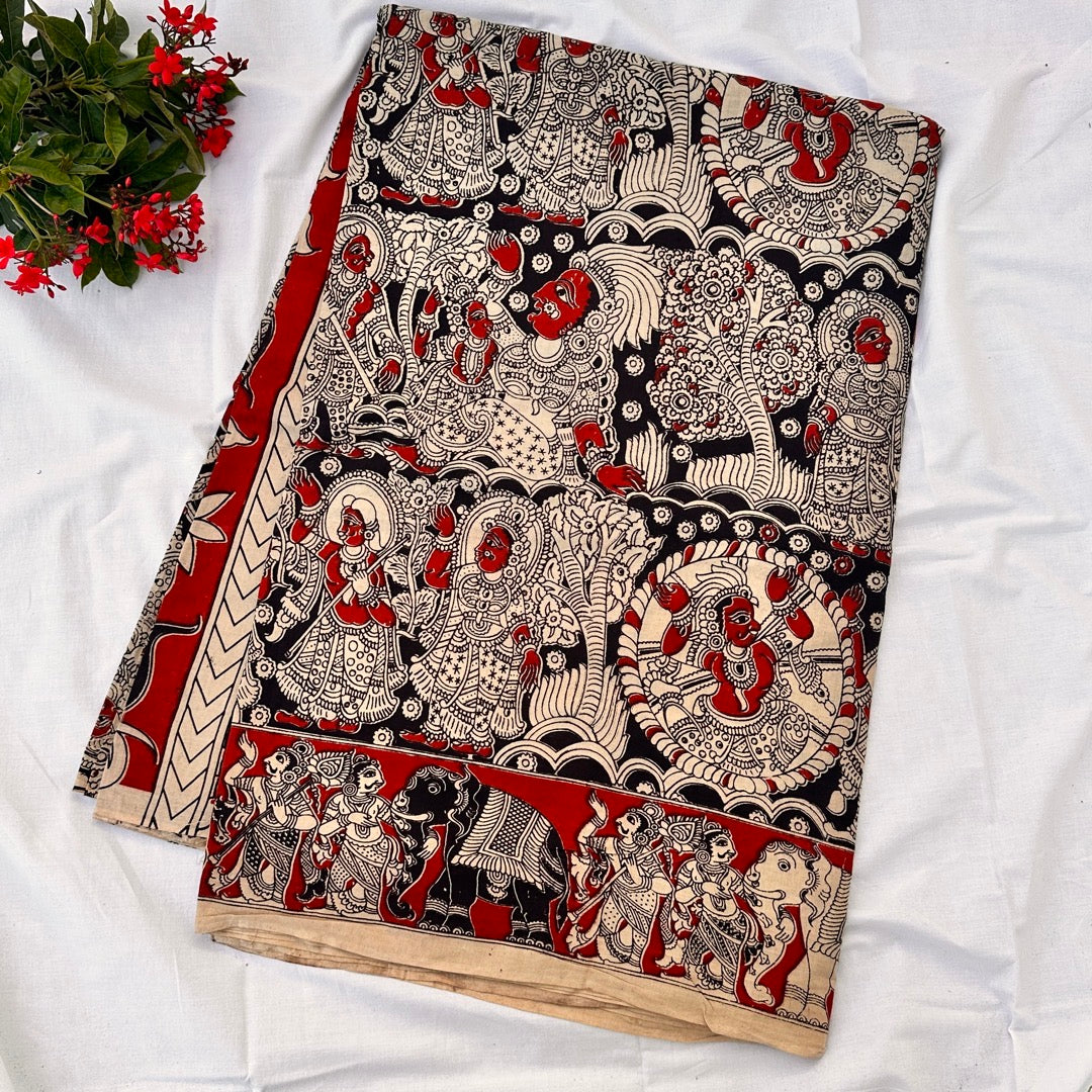 Cotton Yellow Kalamkari Saree - KCSKH06