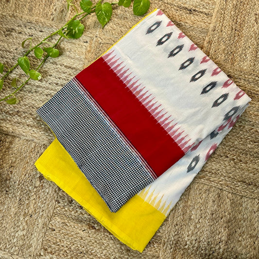 Ikkat Halfwhite Handloom Saree