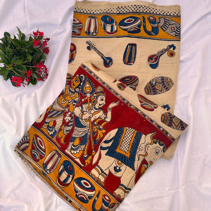 Cotton Halfwhite Kalamkari Saree - KCSKH12