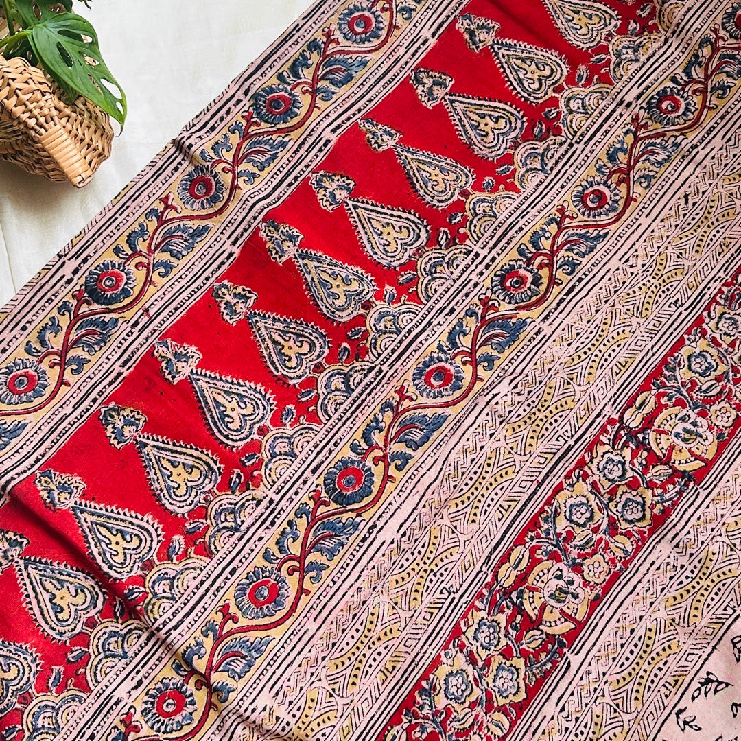 Cotton Red Kalamkari Saree - KCJKP04