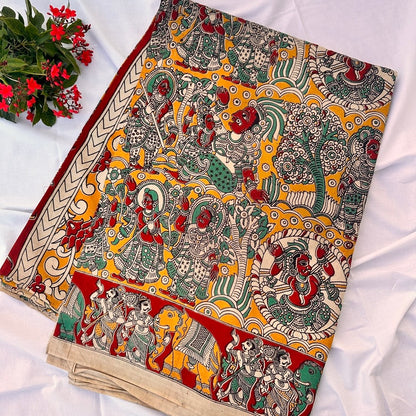 Cotton Yellow Kalamkari Saree - KCSKH05