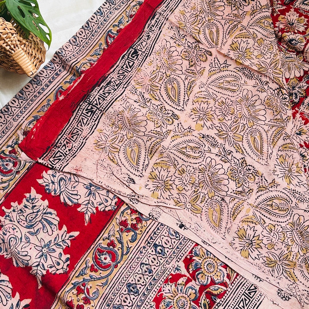 Cotton Red Kalamkari Saree - KCJKP03