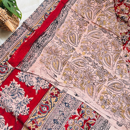Cotton Red Kalamkari Saree - KCJKP03