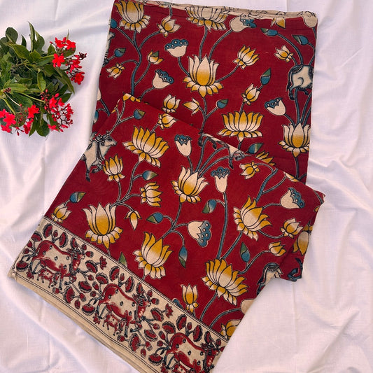 Cotton Red Kalamkari Saree - KCSKH11