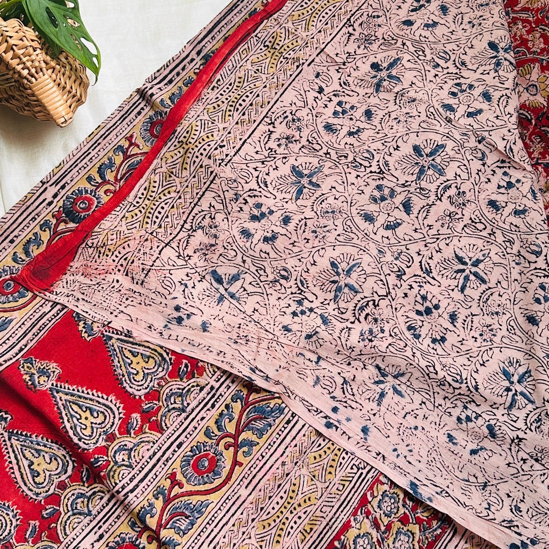 Cotton Red Kalamkari Saree - KCJKP04