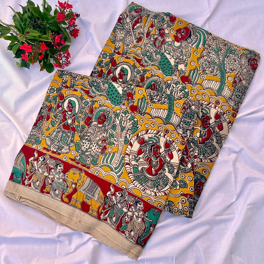 Cotton Yellow Kalamkari Saree - KCSKH05