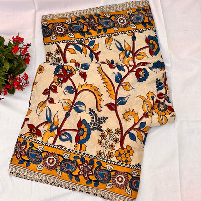 Cotton Halfwhite Kalamkari Saree - KCSKH13