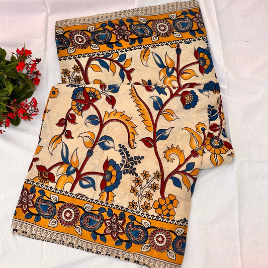 Cotton Halfwhite Kalamkari Saree - KCSKH13
