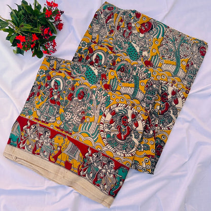 Cotton Yellow Kalamkari Saree - KCSKH05