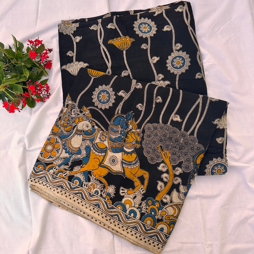Cotton Black Kalamkari Saree - KCSKH01