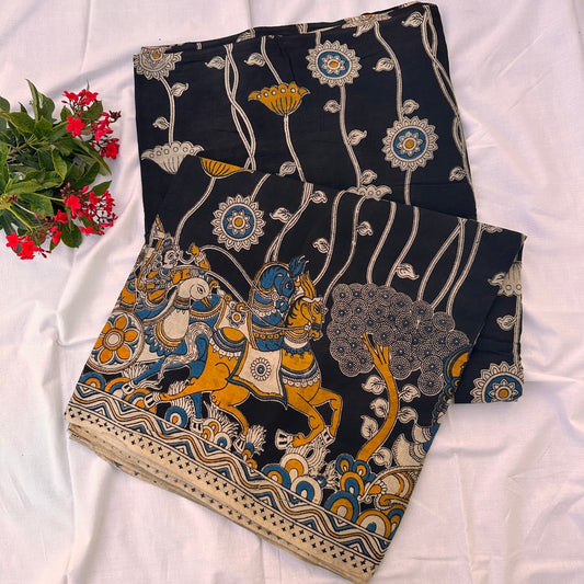 Cotton Black Kalamkari Saree - KCSKH01