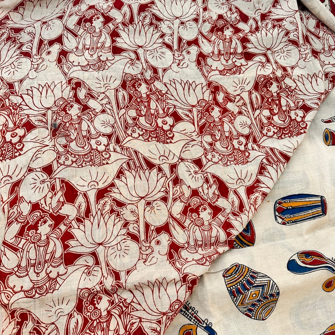 Cotton Halfwhite Kalamkari Saree - KCSKH12