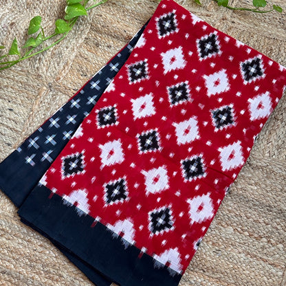 Double ikkat Red Handloom Saree