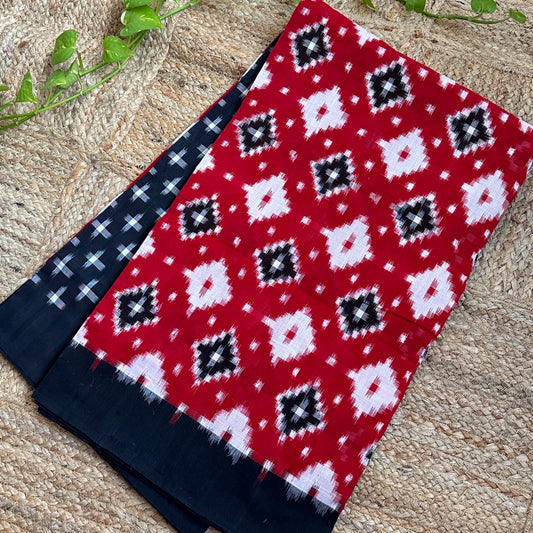 Double ikkat Red Handloom Saree