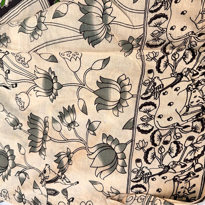 Cotton Halfwhite Kalamkari Saree - KCSKH07