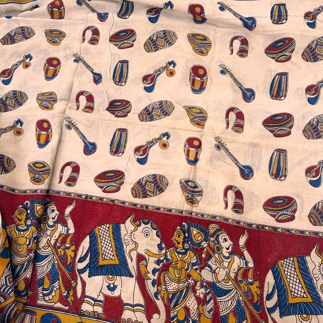 Cotton Halfwhite Kalamkari Saree - KCSKH12