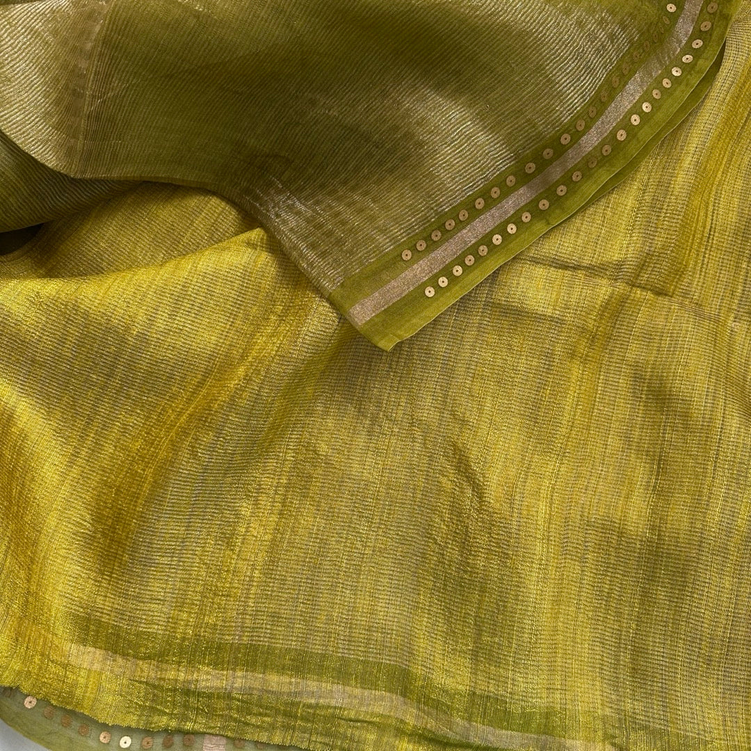 Green Tissue Muslin Silk Saree www.vayatistudio.com.
