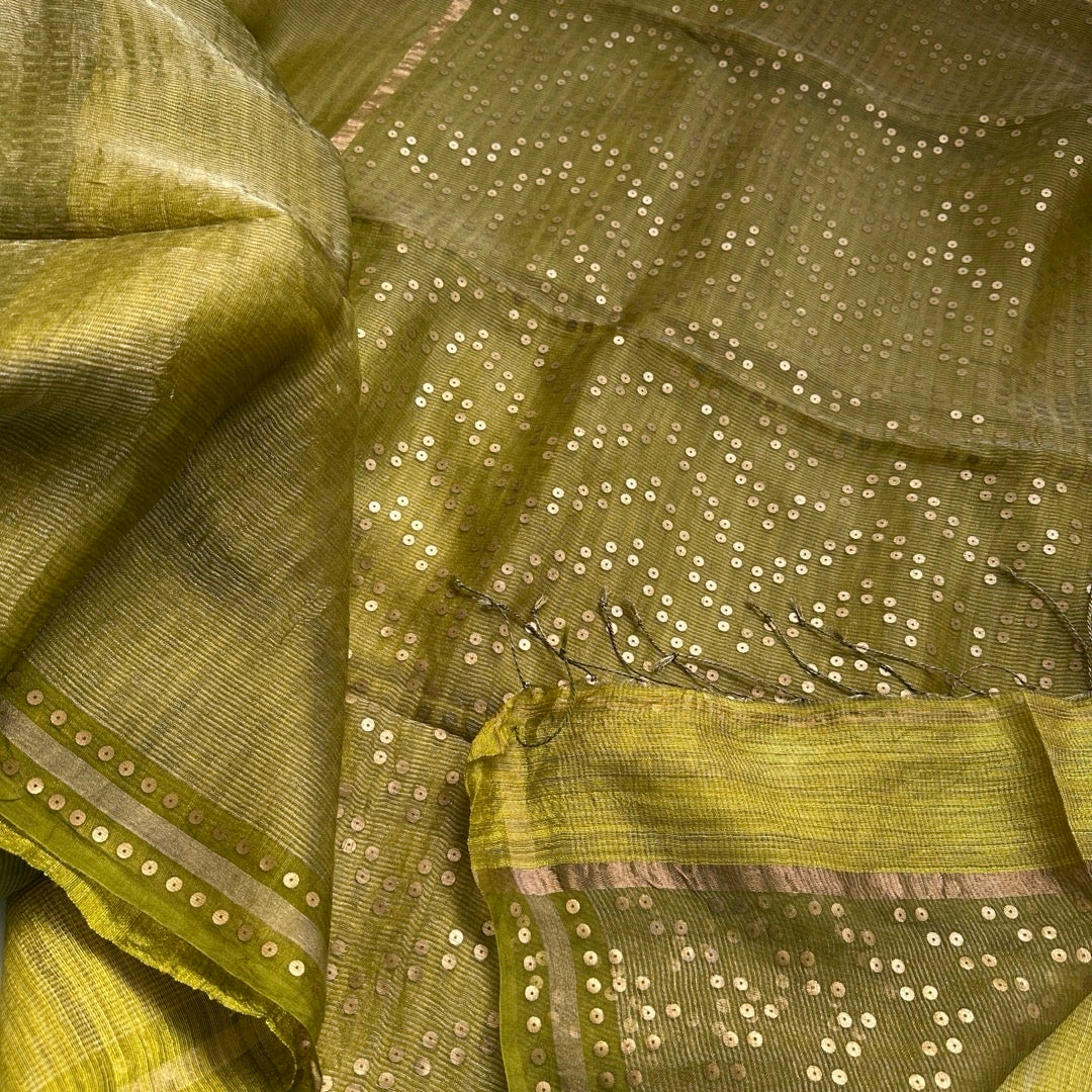 Green Tissue Muslin Silk Saree www.vayatistudio.com.