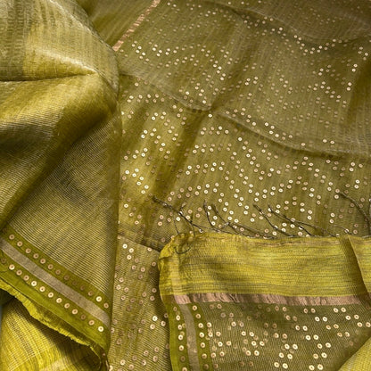 Green Tissue Muslin Silk Saree www.vayatistudio.com.