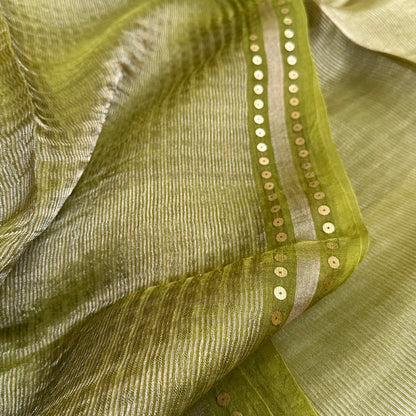 Green Tissue Muslin Silk Saree www.vayatistudio.com.