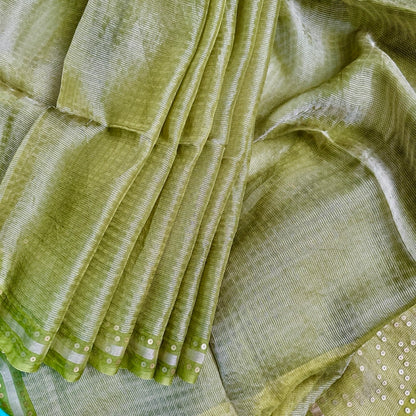 Green Tissue Muslin Silk Saree www.vayatistudio.com.