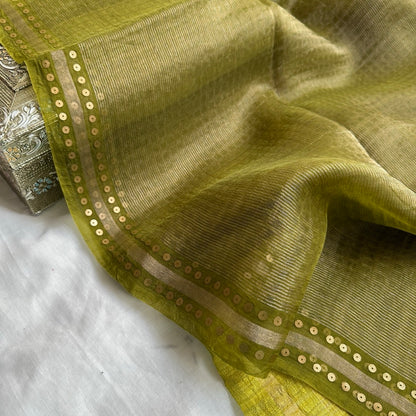 Green Tissue Muslin Silk Saree www.vayatistudio.com.
