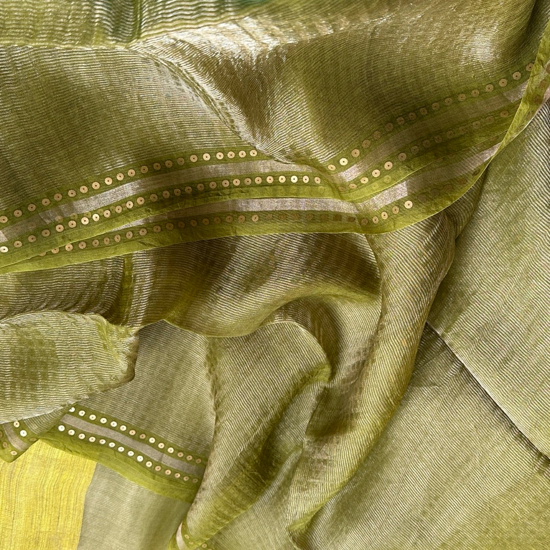 Green Tissue Muslin Silk Saree www.vayatistudio.com.
