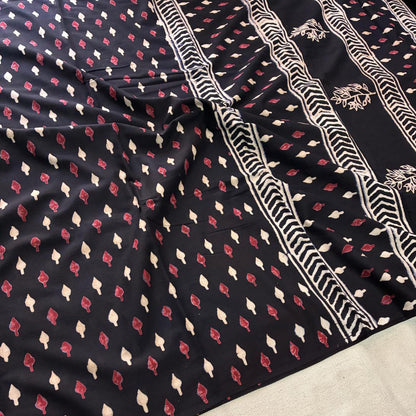 Mul cotton Black Saree
