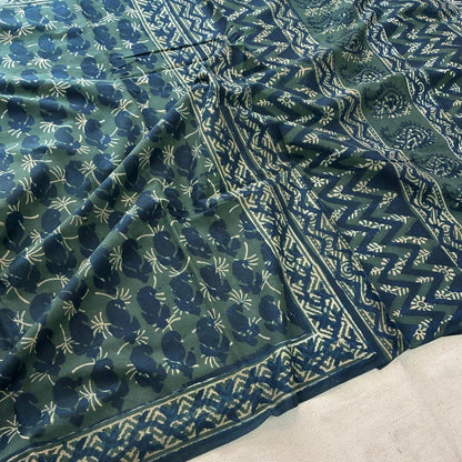 Mul cotton green saree