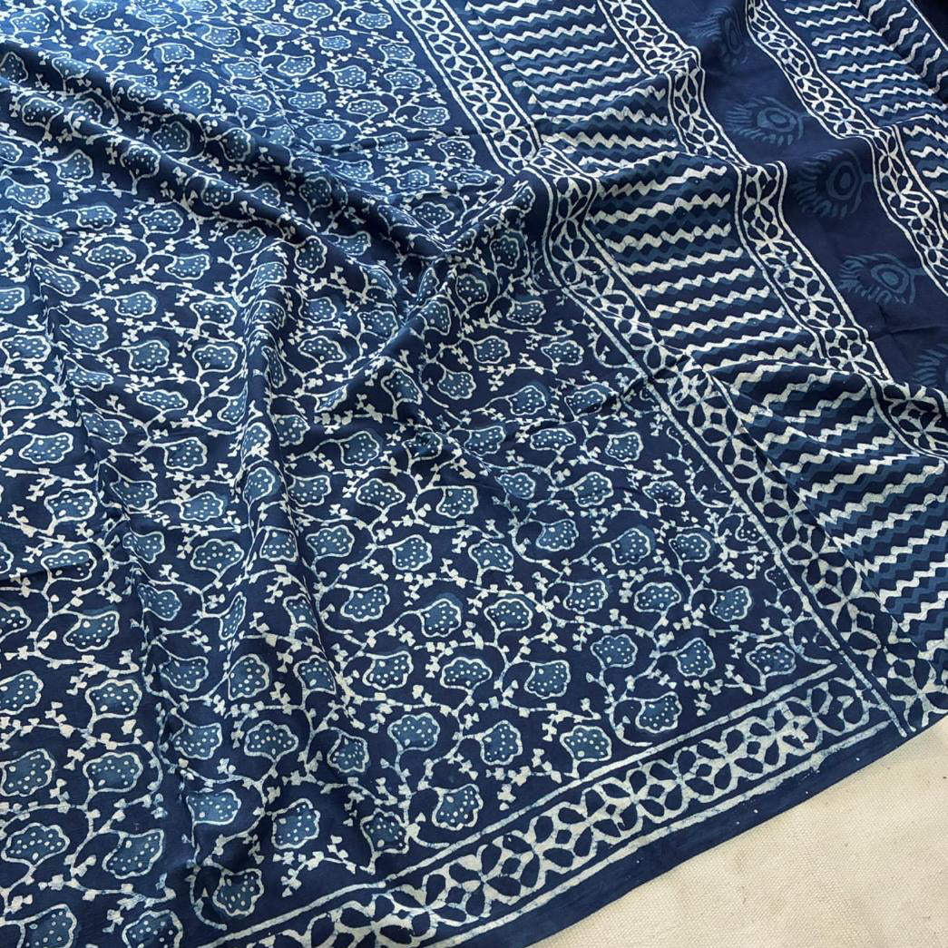 Mul cotton Indigo Saree
