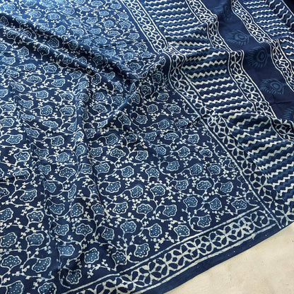 Mul cotton Indigo Saree