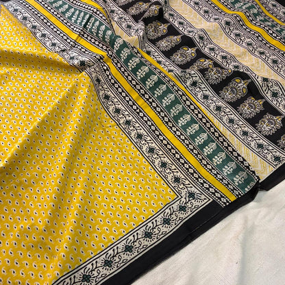 Mulmul Cotton Yellow Saree