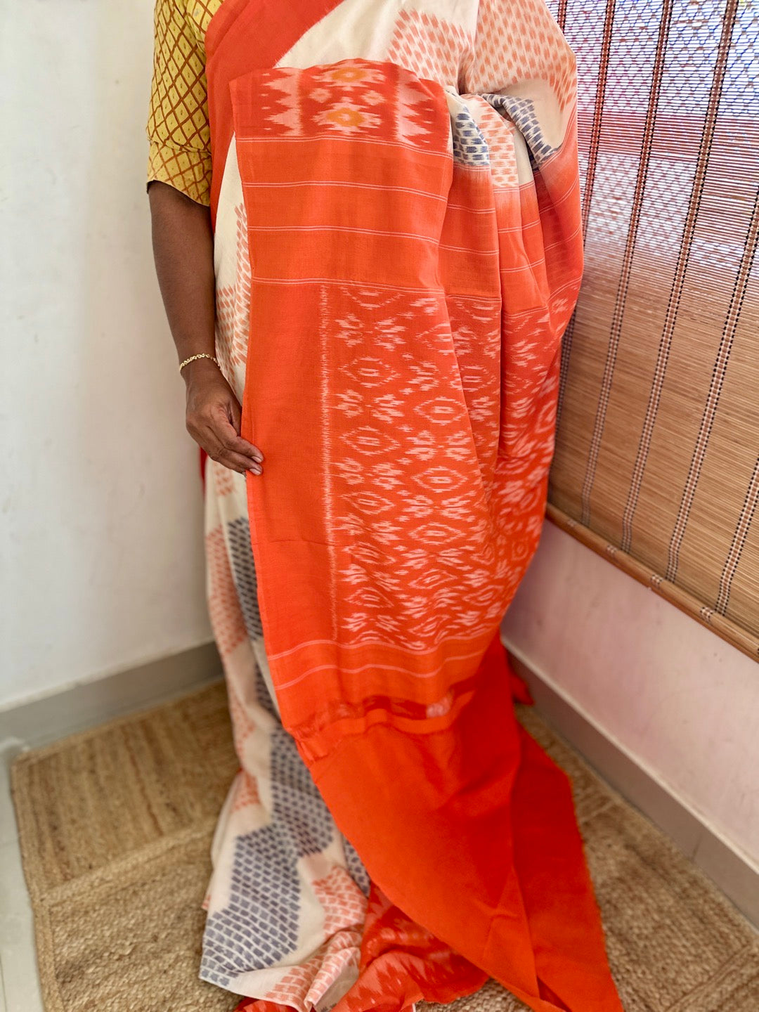 Ikkat WOrange Handloom Saree