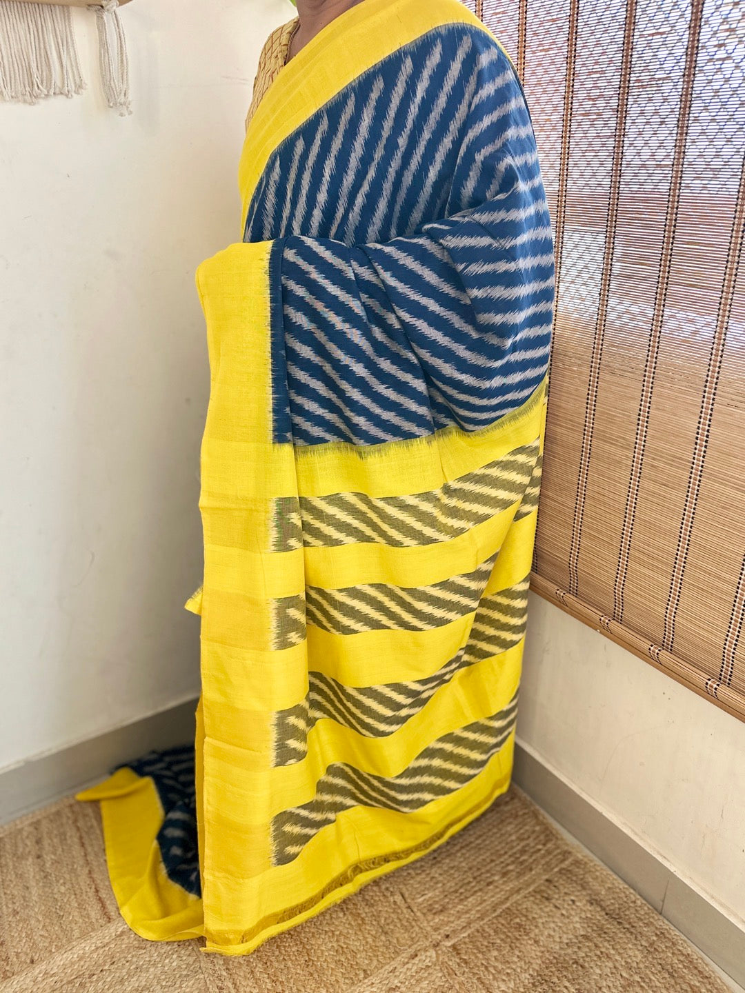 Ikkat BYellow Handloom Saree