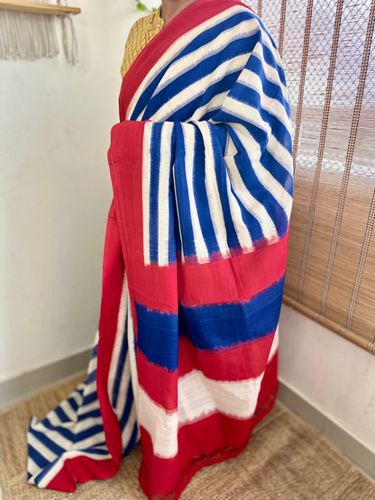 Double Ikkat Striped Handloom Saree