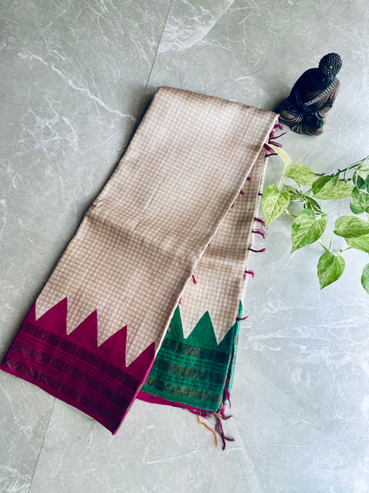 Tussar Silk Check HalfWhite Saree