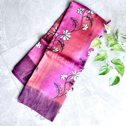 Tussar Silk Check PinkOrange Saree