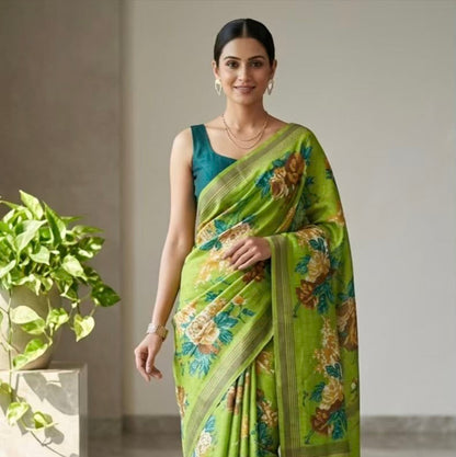 Tussar Silk Check LightGreen Saree