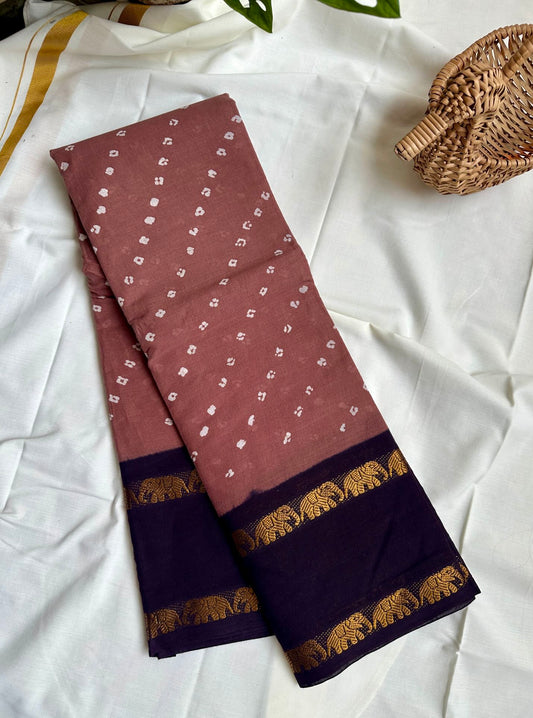 Sungudi Cotton Brown Saree
