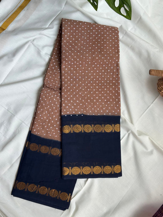 Sungudi Cotton Brown Blue Saree